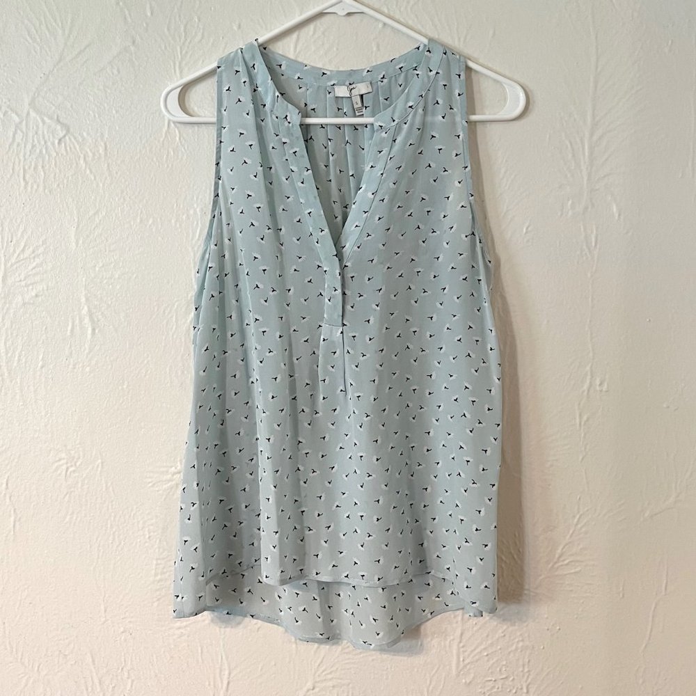Joie Aruna Floral Silk High-Low Sleeveless Split Neck Tank Top